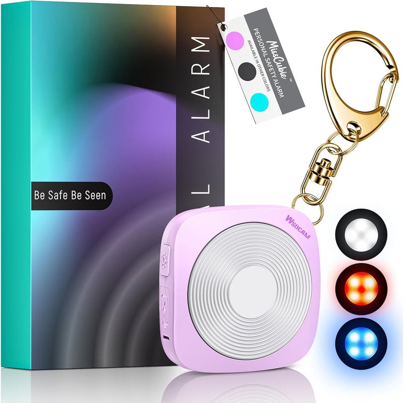 wsdcam Personal Safety Alarm for Women, 130dB Loud Keychain Alarm with 3-Color LED Safety Light, Rechargeable Self Defense Keychain Personal Alarms for Women, MissCubie™GlowSafe Box (Purple) - Image 1